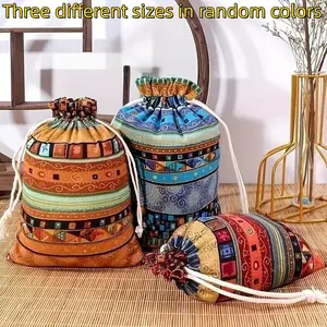 Egyptian Pattern Drawstring Bags Set of 3, Premium Jewelry Gift Storage Pouches, Holiday Party Favor Bags, Durable Fabric Design