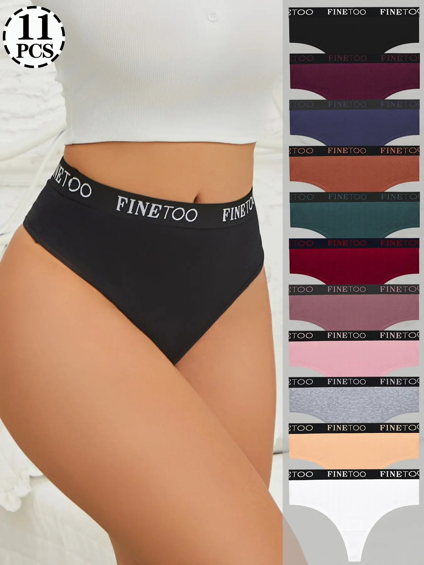 [finetoo] 11-Pack Women's Cotton Comfort T-Back Underwear, S-Xxl Breathable Mid-Rise Design for All Seasons, Non-Rolling and Non-Slip, Soft Minimalist Knicker Comfy Panties, Everyday Panties, Fit, Daily Casual Underwear, Casual Comfy Panty