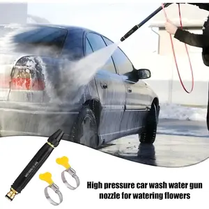 This household high-pressure car wash nozzle,with a booster nozzle and two hose clamps,is a portable handheld sprayer and an essential tool for watering plants and vegetables,washing cars,garden cleaning,pet bathing,and outdoor rinsing.