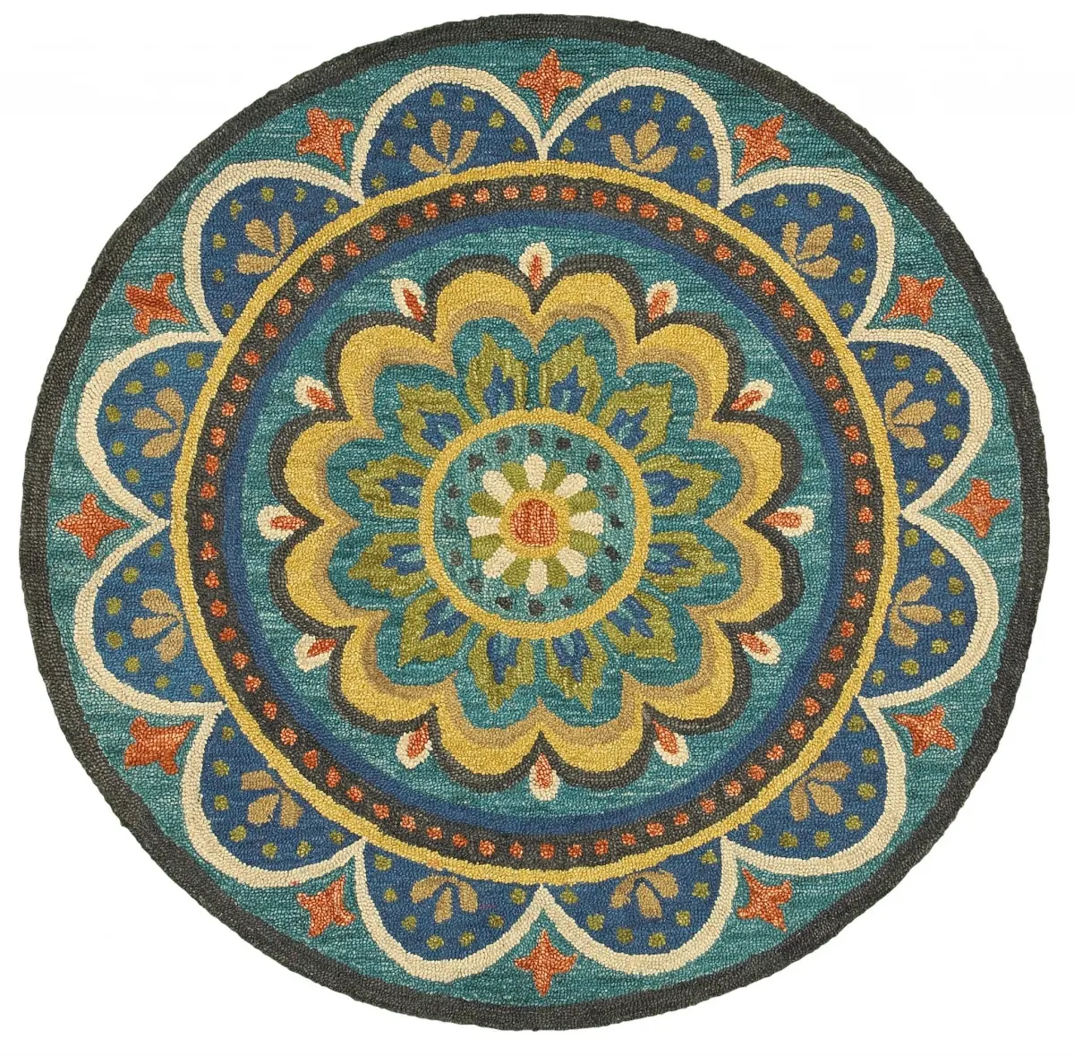 6 ft. Round Blue Floral Mandala Area Rug - Mandala Motif, Indoor Use, Room Decor, Whimsical House Accent, House Decor