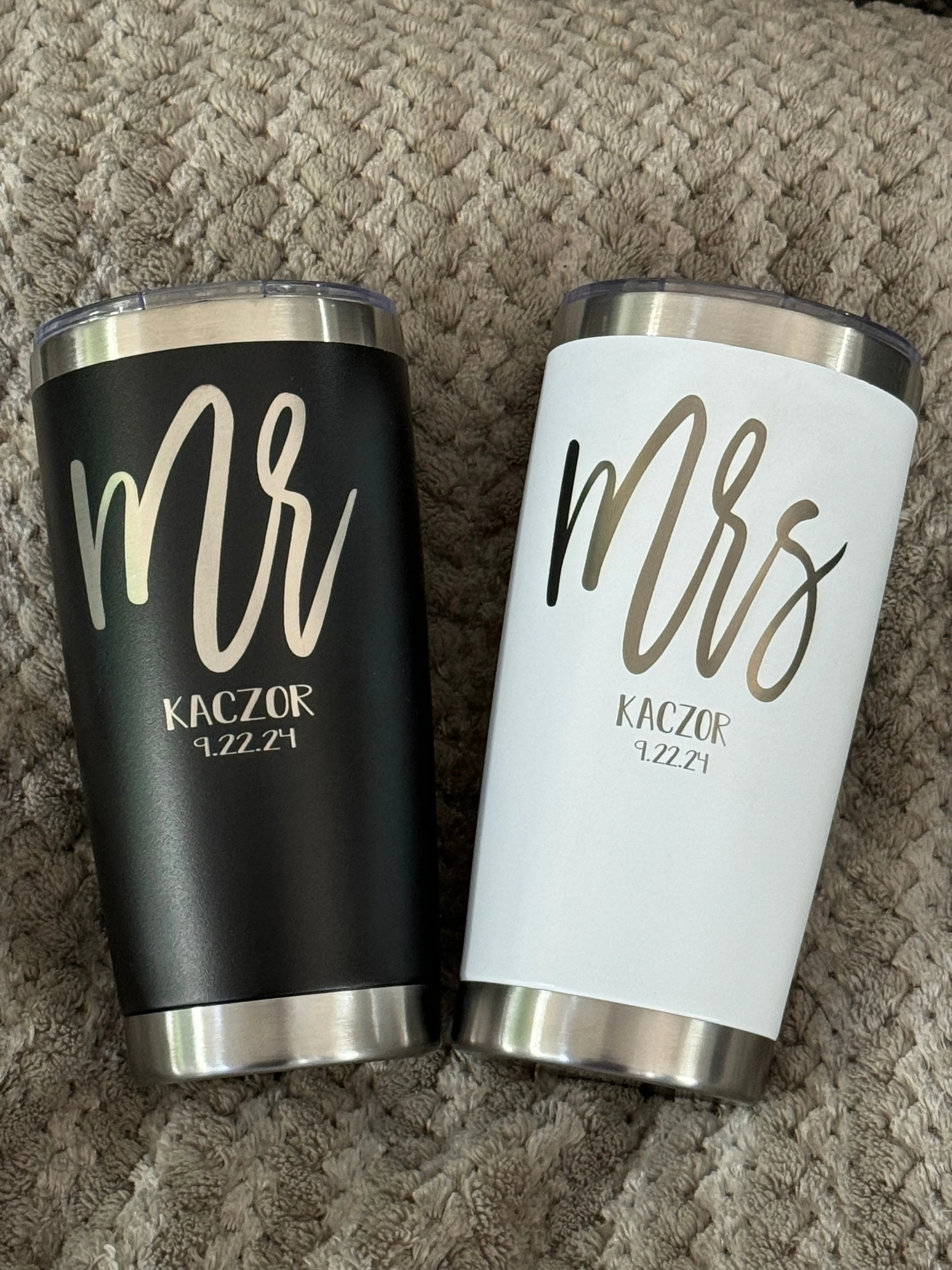 Mr. and Mrs. Tumbler Gift Set | Personalized Bride Groom Name |Anniversary | Wedding Gift | Laser Engraved 20oz