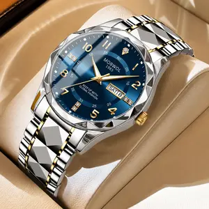 Men's Luxury Business Wristwatch, Multiple Dial Colors, Two-Tone Stainless Steel Band, Waterproof Luminous Timepiece with Date Display, Premium Gift for Gentlemen