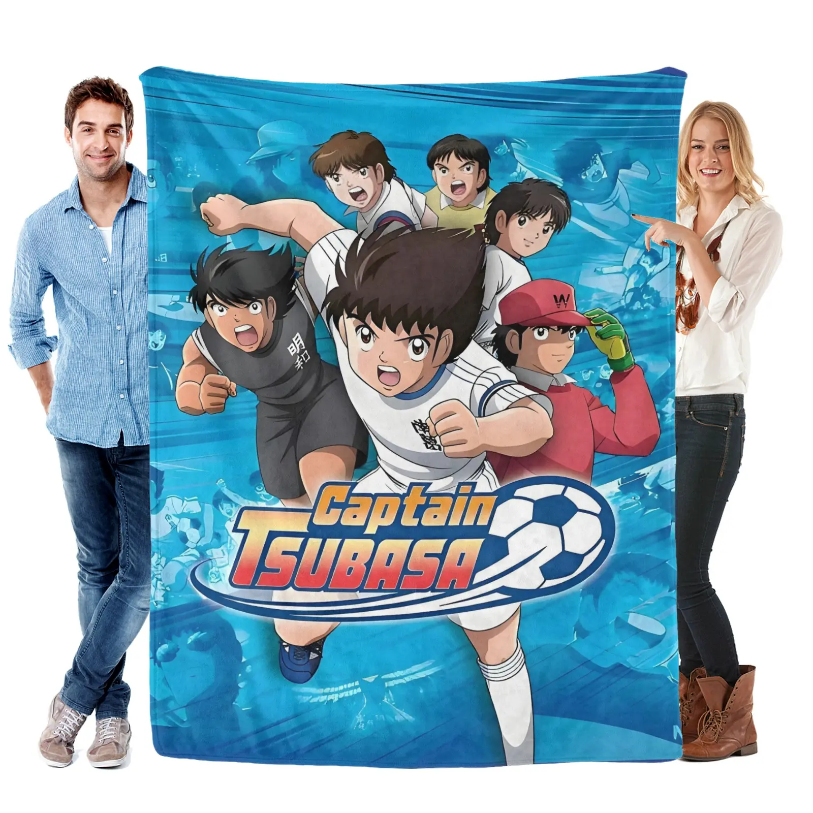Captain Tsubasa Anime Manga Art Football Flannel Fabric Throw Blanket - Soft, Cozy, Lightweight Plush - for Living Room Sofa Bed Modern Room Decor, Manga Soccer Fan Gift for Adults, Home
