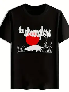 Men's Patterned T-Shirt with Animal Print and the Stranglers Text, Casual Round Neck Summer Tee, Breathable Comfort Fit