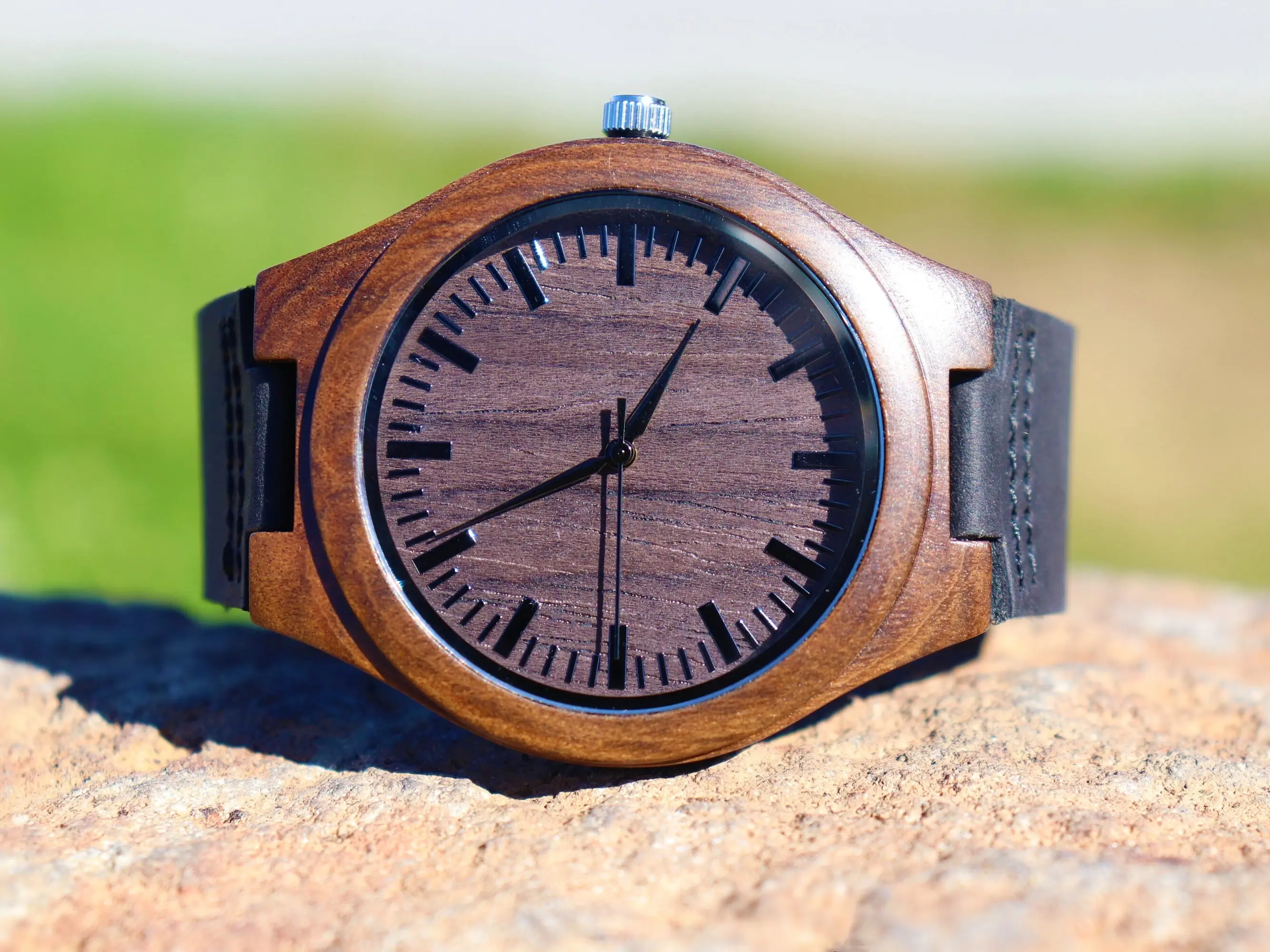 Engraved Wooden Watch for Him Personalized Gift Husband Groomsmen Father Eco-Friendly Natural Ebony Wood Quartz Movement Minimalist Classic Style