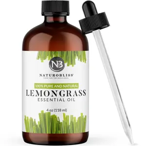 NaturoBliss Pure Lemongrass Essential Oil Therapeutic Grade (4 fl. oz) with Glass Dropper, Perfect for Aromatherapy Healthcare Fitness