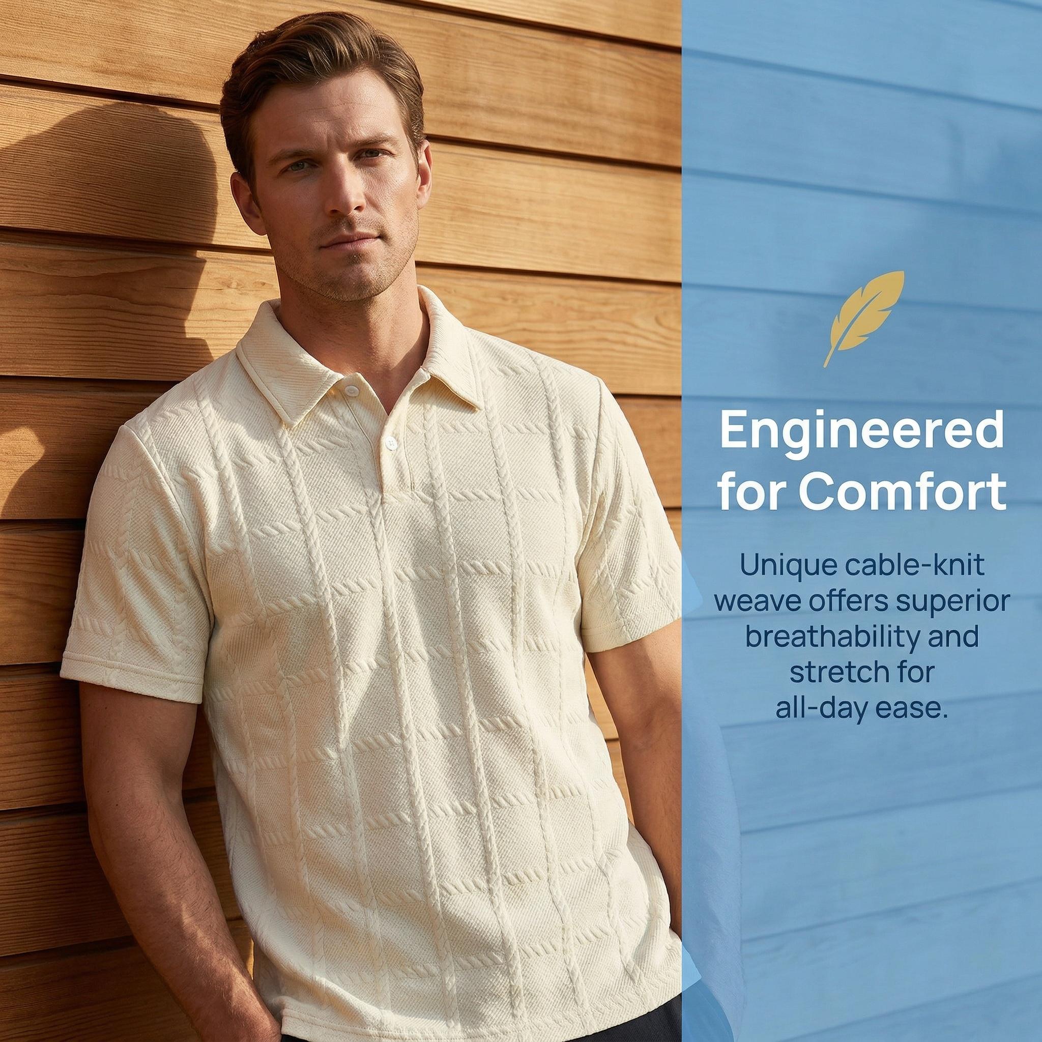 Men's 2 Piece Loungewear Set, Textured Polo Shirt & Shorts for Home & Streetwear