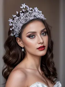 Rhinestone Decorated Flowers Design Bridal Crown, Elegant Bridal Headwear for Wedding Bridal Party Formal Occasions, Fashion Hair Accessories for Women