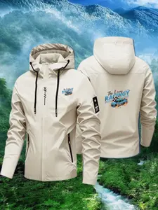 Racing Pattern Hooded Jacket, Unisex Outdoor Sport Windbreaker, Full Zipper and Speed Patch, High-Quality Fabric, All Seasons