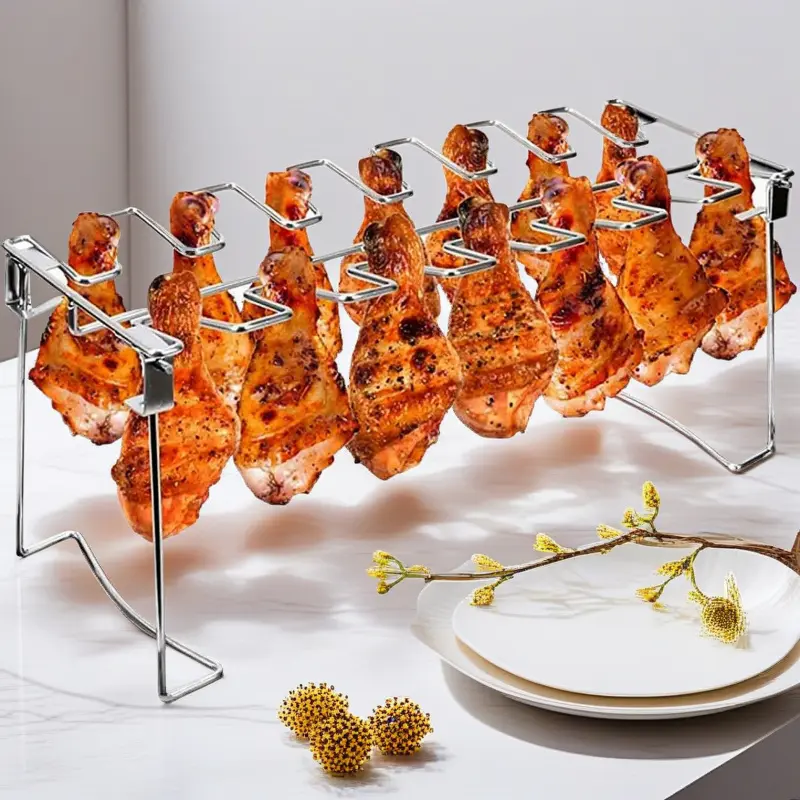 Metal Chicken Drumstick Rack, Multi-Grid Non-Stick Grill Rack, Dishwasher-Safe BBQ Accessory for Camping and Outdoor Cooking, BBQ Grill Accessories, Grilling Accessories, Barbecue Accessories