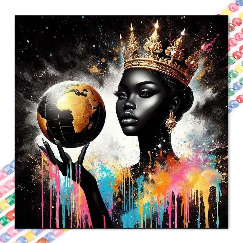 1pcs 5D DIY diamond painting kit, 5D diamond art set, DIY decoration, crown, earth, African, color, full round diamond DIY, mosaic, diamond art, DIY art home decor, suitable for Halloween and Christmas.