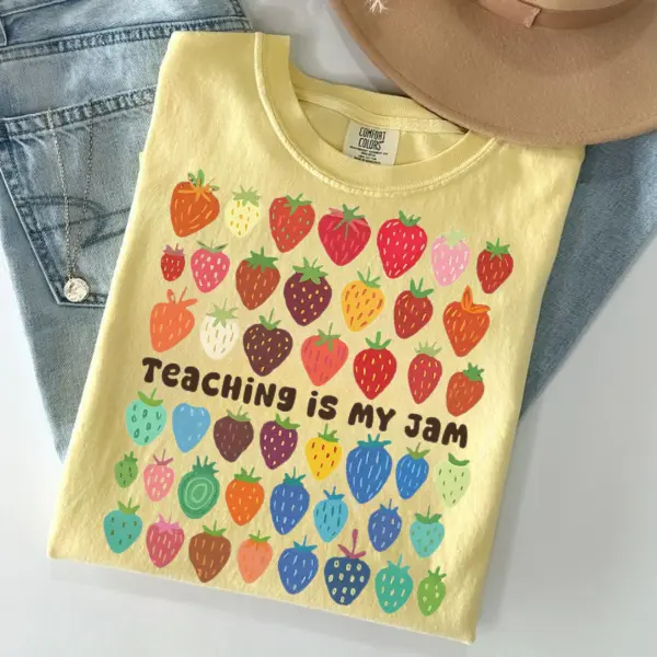 Teaching Is My Jam Shirt, Comfort Colors Funny Teacher Shirt, Cute Strawberry Teacher Tee, Back To School TShirt, Teacher Appreciation Gift