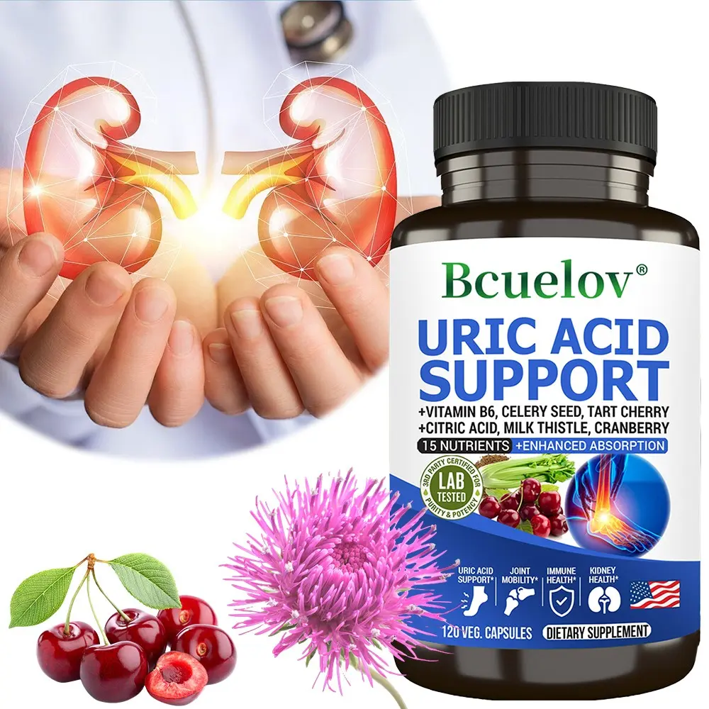 Dietary Edible Uric Acid Cleanse & Joint Support Healthcare Supplement Capsules, Botanical Blend with Tart Cherry, Cranberry, Celery Seed, Milk Thistle for Kidney, Liver & Fitness Support