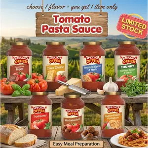 Tomato Pasta Sauce Assortment, Traditional Garlic Cheese and Meat Style Sauce Options, Easy Meal Preparation