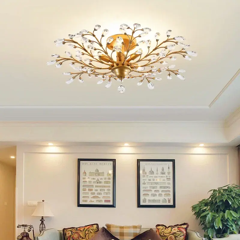 Garwarm Vintage Crystal Chandeliers Ceiling Lights Crystal Pendant Lighting Ceiling Light Fixtures Chandeliers Lighting for Living Room Bedroom Restaurant Porch Chandelier (5 Light,Gold)