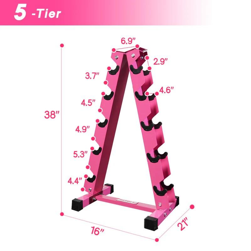 RITFIT A-Frame Dumbbell Storage Rack Stand 3/5/6 Pairs Pink/Black Home Gym Equipment Heavy-Duty Steel Construction ABS Plastic Anti-Slip Protection Glute Workout Equipment