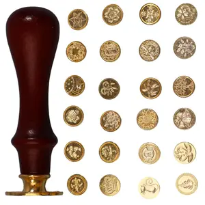 Wax Seal Stamp Kit, 24Pcs Atopbb Wax Stamp Seal,Vintage Classic Sealing Waxstamp Head with Wooden Handle for Party Wedding Invitation Cards Envelopes Gift Wrapping Letter(A, 24)