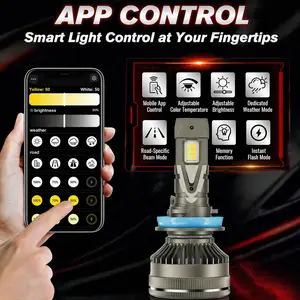 Smart LED Headlight Bulbs, App Control Brightness, 60000LM Adjustable 3000K-6000K, IP67 Waterproof, Plug & Play, High-Speed Cooling