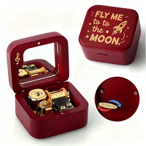 "Fly Me to the Moon" Wooden Music Box | Sankyo | Gift for Her, Wine Red