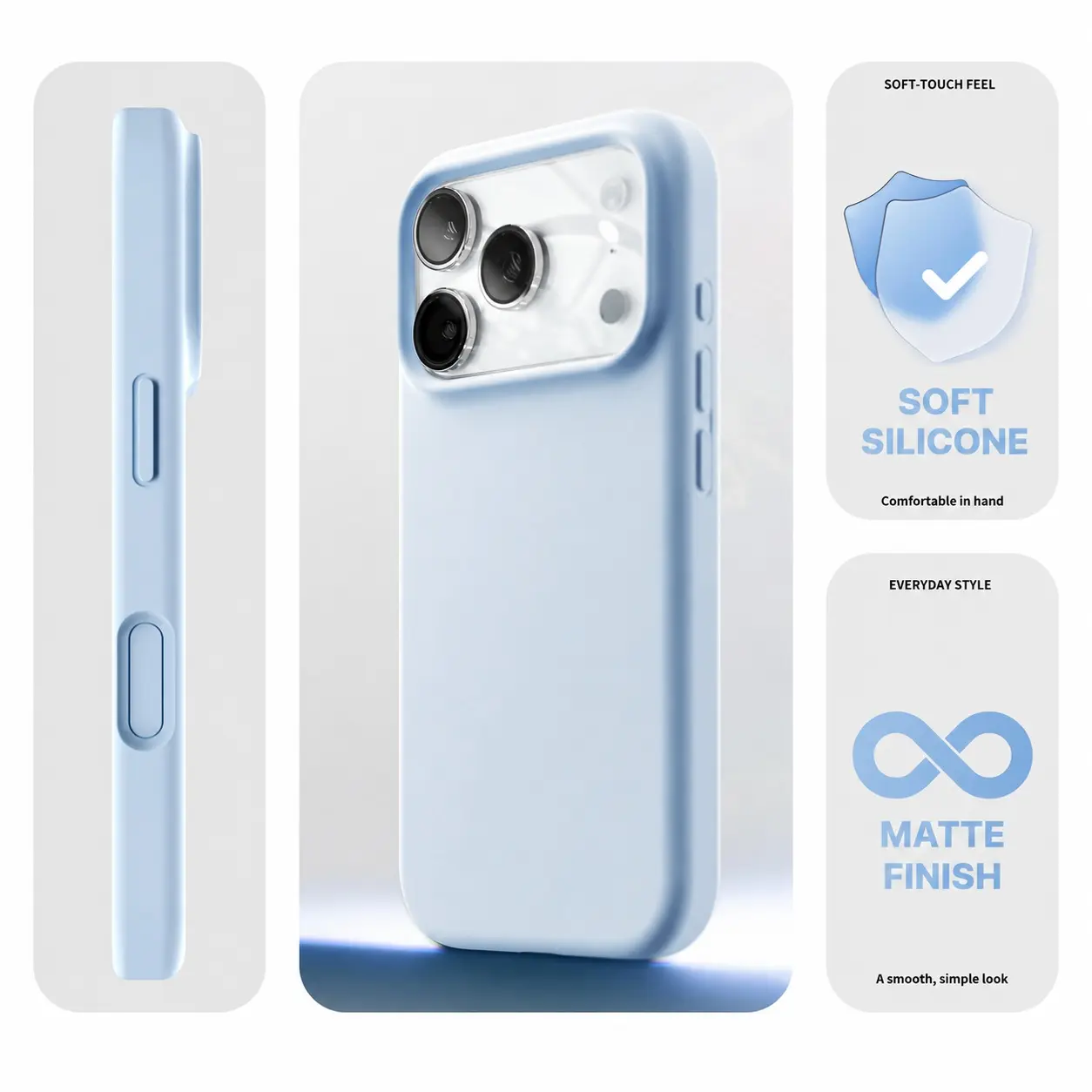 Soft-Touch Liquid Silicone Phone Case for iPhone 12,13,14,15,16,17,18 Series, Pro, Pro Max, 14/15/16 Plus, iPhone Air & iPhone 18 Pro Max, Wide Camera Opening, Matte Back Shell, Raised Screen Edges, Covered Buttons, Simple Solid Color Design, Non-Magnetic