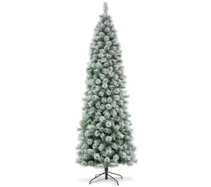 Glitzhome 9' Pre-Lit Flocked Pencil Pine  Christmas Tree