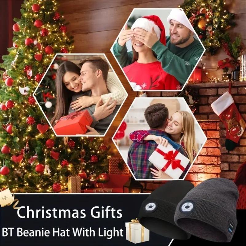 Bluetooth Beanie with Light,Unisex USB Rechargeable 6 LED Fashlight Hat with Cordless Headphones,Unique Christmas Birthday Gifts for Men Husband Teen warm beany Knit Balaclava Outdoor Activities