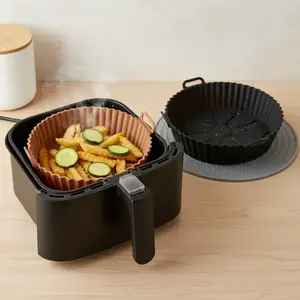 Round Silicone Air Fryer Liner, 2 Counts/set Sturdy Reusable Air Fryer Food Bowl, Air Fryer Accessories for Home Kitchen, Bakeware Baking Supplies, Summer for Gift, Kitchen Accessories
