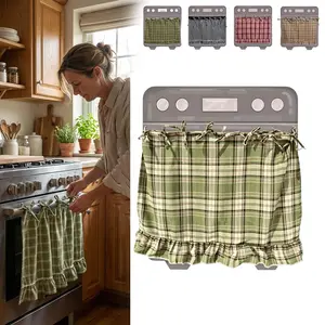 Handmade Farmhouse Oven Skirts Oven Skirt Curtain for Door Oven Curtain Tie Top Farmhouse Kitchen Décor Heat-Resistant Effortless Install Hide Clutter for OvenDishwashers Washing Machine