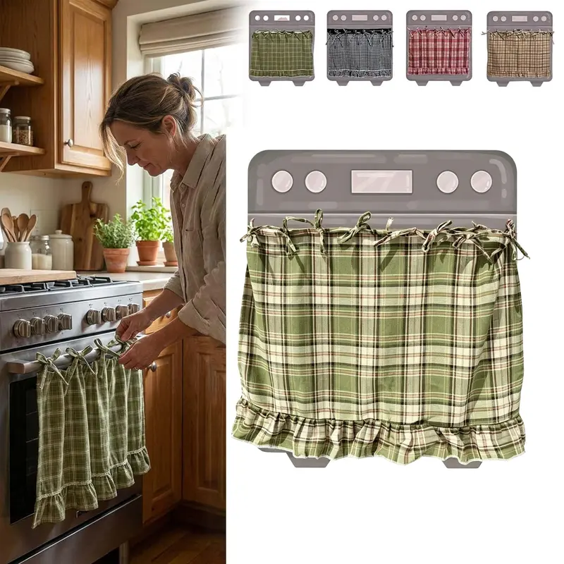 Handmade Farmhouse Oven Skirts Oven Skirt Curtain for Door Oven Curtain Tie Top Farmhouse Kitchen Décor Heat-Resistant Effortless Install Hide Clutter for OvenDishwashers Washing Machine
