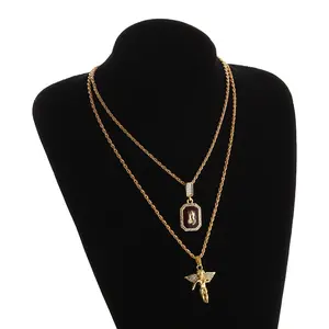 Unisex 24K Gold-Plated Angel Wing & Ruby Pendant Set | Dual-Tone Rope Chains with Stackable Design | Street Style to Evening Wear Layering Essential | Trending TikTok Accessory for Him & Her | Limited Release Statement Jewelry
