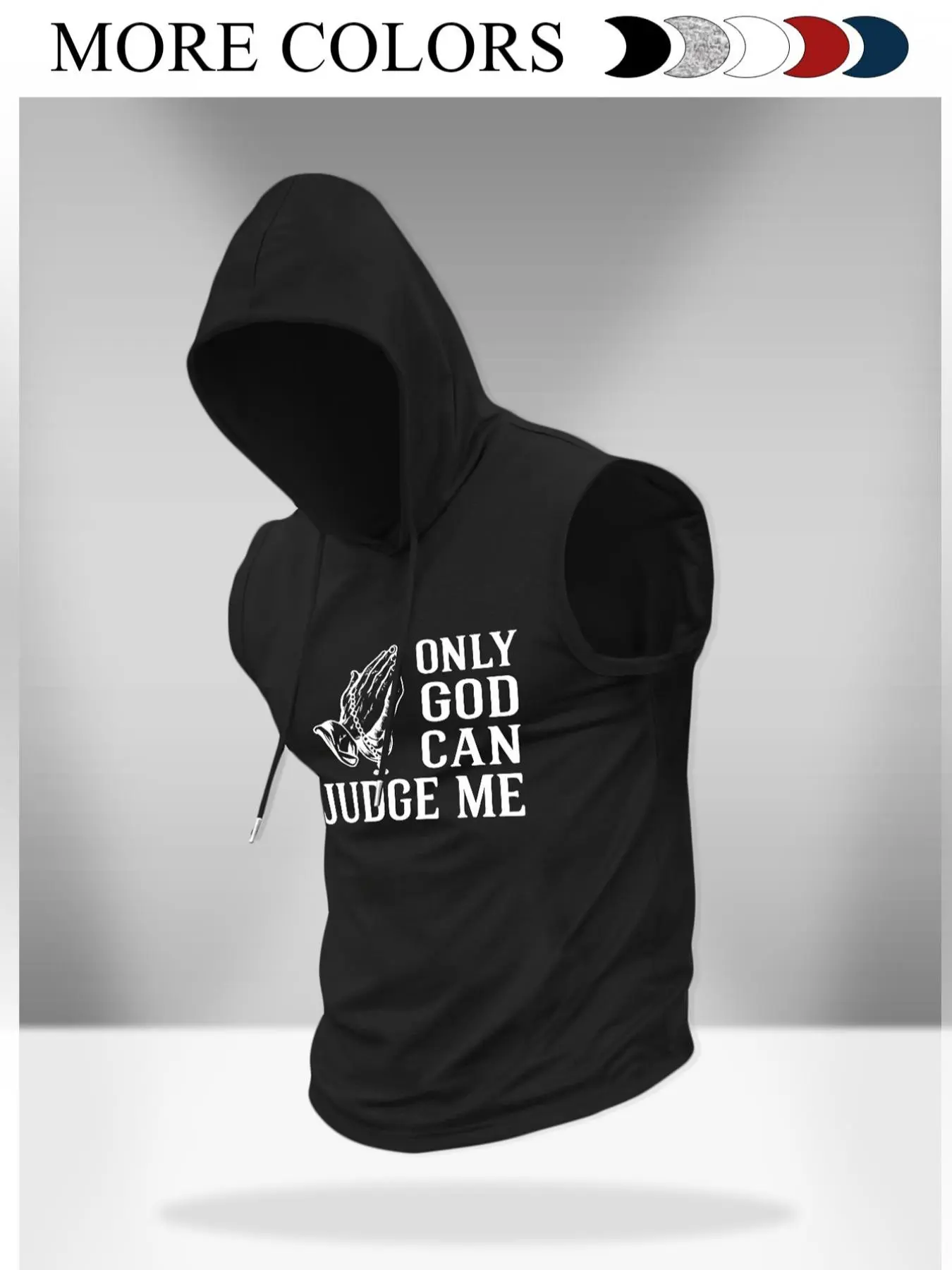 Men's "ONLY GOD CAN JUDGE ME" Print Hooded Tank Top, Graphic Streetwear, Regular Fit Casual Sleeveless Top for Summer, Men's Clothes for Daily Wear, Casual Drawstring Hooded, Casual Hooded Sweatshirt