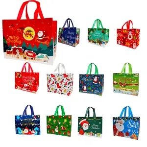 12PCS Christmas Gift Bags With Assorted Patterns. Reusable Non - Woven, Handle - Equipped. Ideal For New Year & Christmas Decor, Perfect For Holiday Gifting.Box Packs heavy-duty storage tote foldable shopping tote Water-Resistant market tripChristmas gift