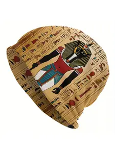 Biihudu Egyptian Pharaoh & Hieroglyphic Beanie for Men - Egyptian Legend Cultural Hat with Pharaoh, Egyptian Bonnet for Theme