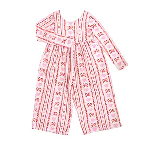 Hallie WIDE LEG ROMPER in Luxurious Bamboo Viscose with Stretch for Play & Everyday Wear Valentine's Day Bows & Hearts in Sizes 12m-8