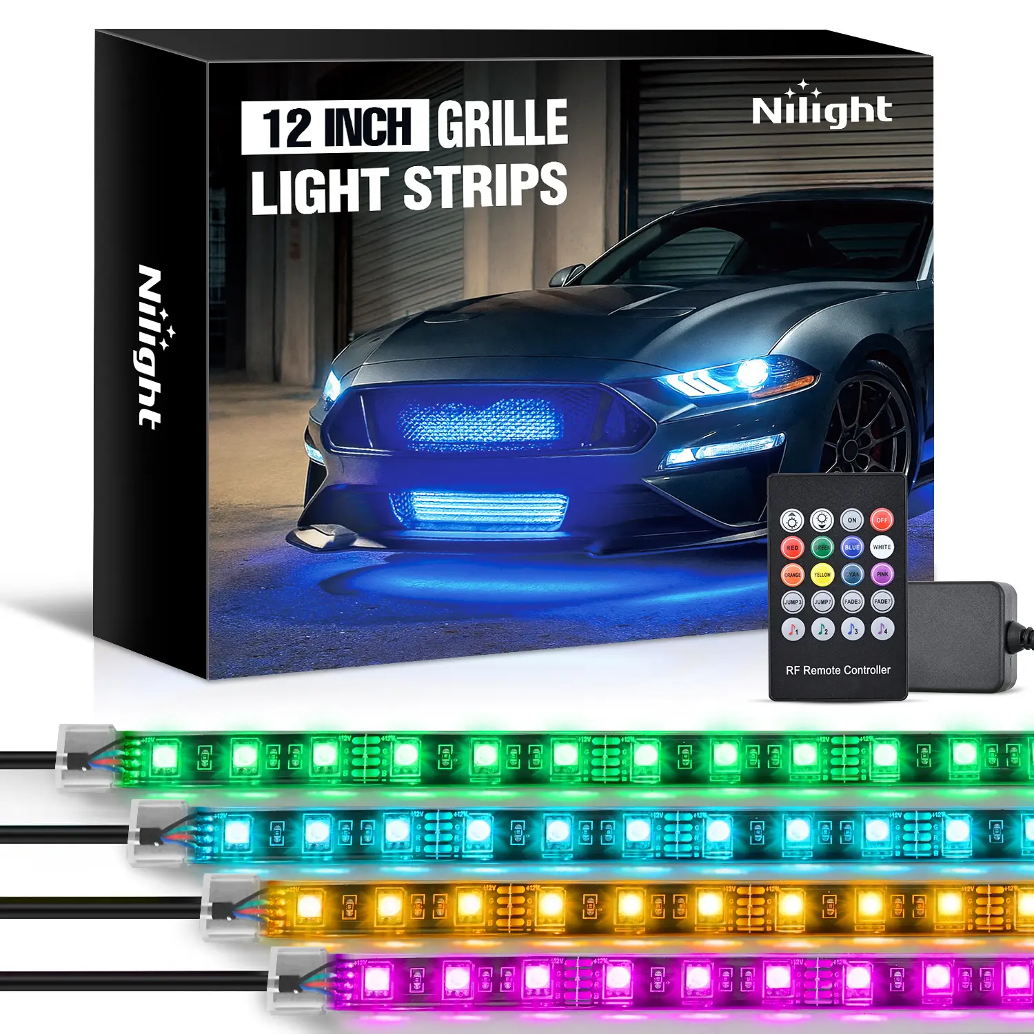 Nilight 4PCS 12" RGB Series LED Light Strips, 72-LED Wireless Remote Exterior Decor Kit with Sound Sync, DIY Sound Active Music Mode for Cars/SUVs, Van, Truck, Wireless Ctrl