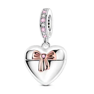 MULA Infinity Love Pendant, S925 Silver Plated with Rose Gold Bow and Pink CZ, Compatible with Pandora Bracelets and Necklaces, Perfect Gift for Women and Girls on Valentine's Day, Anniversary