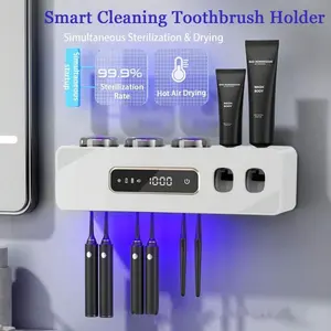 Automatic Toothpaste Dispenser, Rechargeable Toothbrush Holders For Bathrooms, 3 Cups Electric Toothbrush Holder Wall Mounted With Toothpaste Dispenser Bathroom Decor (Grey)