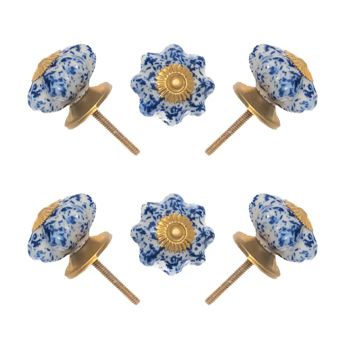 Speckled Blue & White Ceramic Knob (Pack of 6) - Rustic Chic & Easy Install for Cabinets & Drawers by CDNY