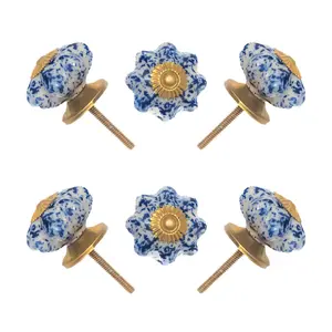 Speckled Blue & White Ceramic Knob (Pack of 6) - Rustic Chic & Easy Install for Cabinets & Drawers by CDNY