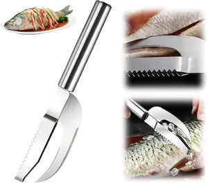 Stainless steel fish scale remover designed for quick and easy cleaning. Multifunction scraping tool suitable for home kitchens, markets, and restaurant use.