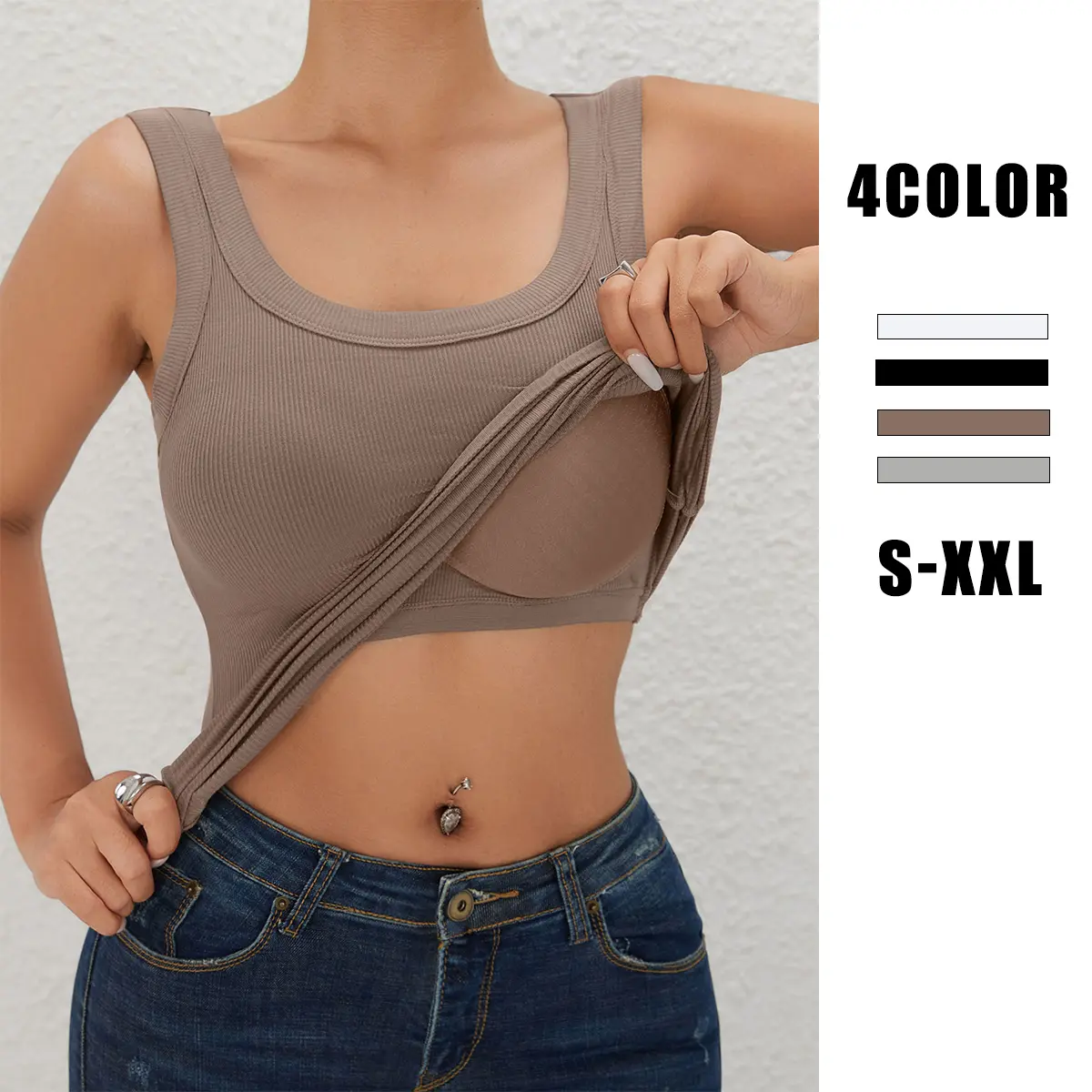 EssElegance 1/2/3/4PCS Ribbed Workout Tank Tops for Women with Built in Bra Tight Racerback Scoop Sports Tank Neck Athletic Top for Summer And All Seasons