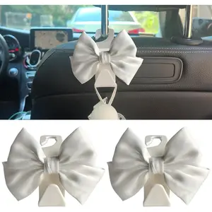 2 Pack  Seat Headrest Hook, Auto Seat Hook Hangers Storage Organizer Interior Accessories for Handbag Clothes Coats Grocery Bags (White silk)