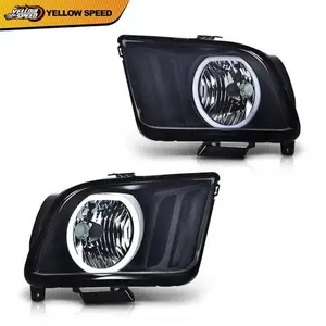 Fit For 2005-2009 Ford Mustang Black/Smoke LED DRL Halo Headlights Lamps Pair