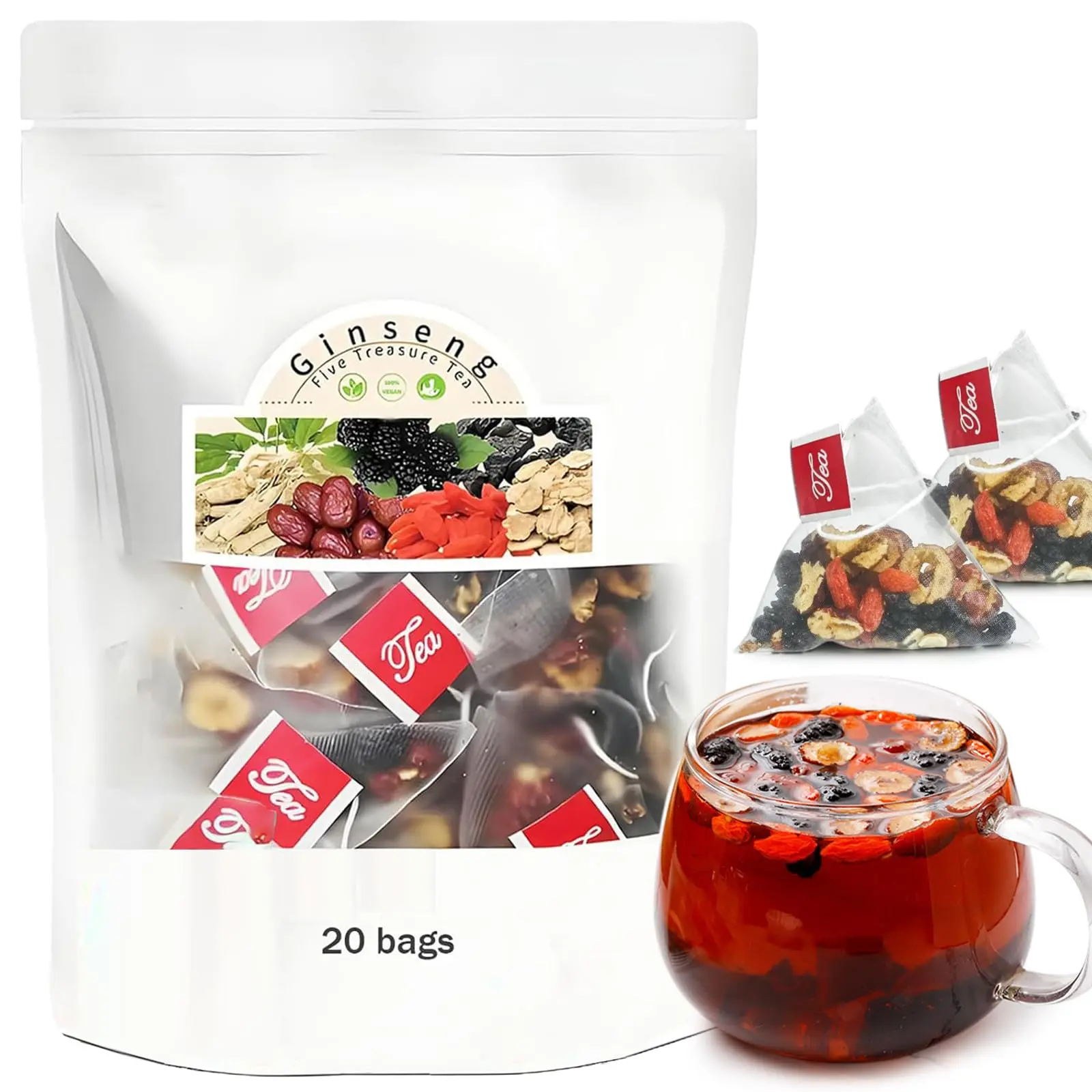 Herbiary Kidney Tea Formula Ginseng Five Treasure Tea, Chinese Kidney Tea for Men and Women, Natural Herbal Ingredients for Kidney Traditional Bever Organic Beverage detox cleanse Value Pack Filled with Tea Healthy #DealsForYouDays