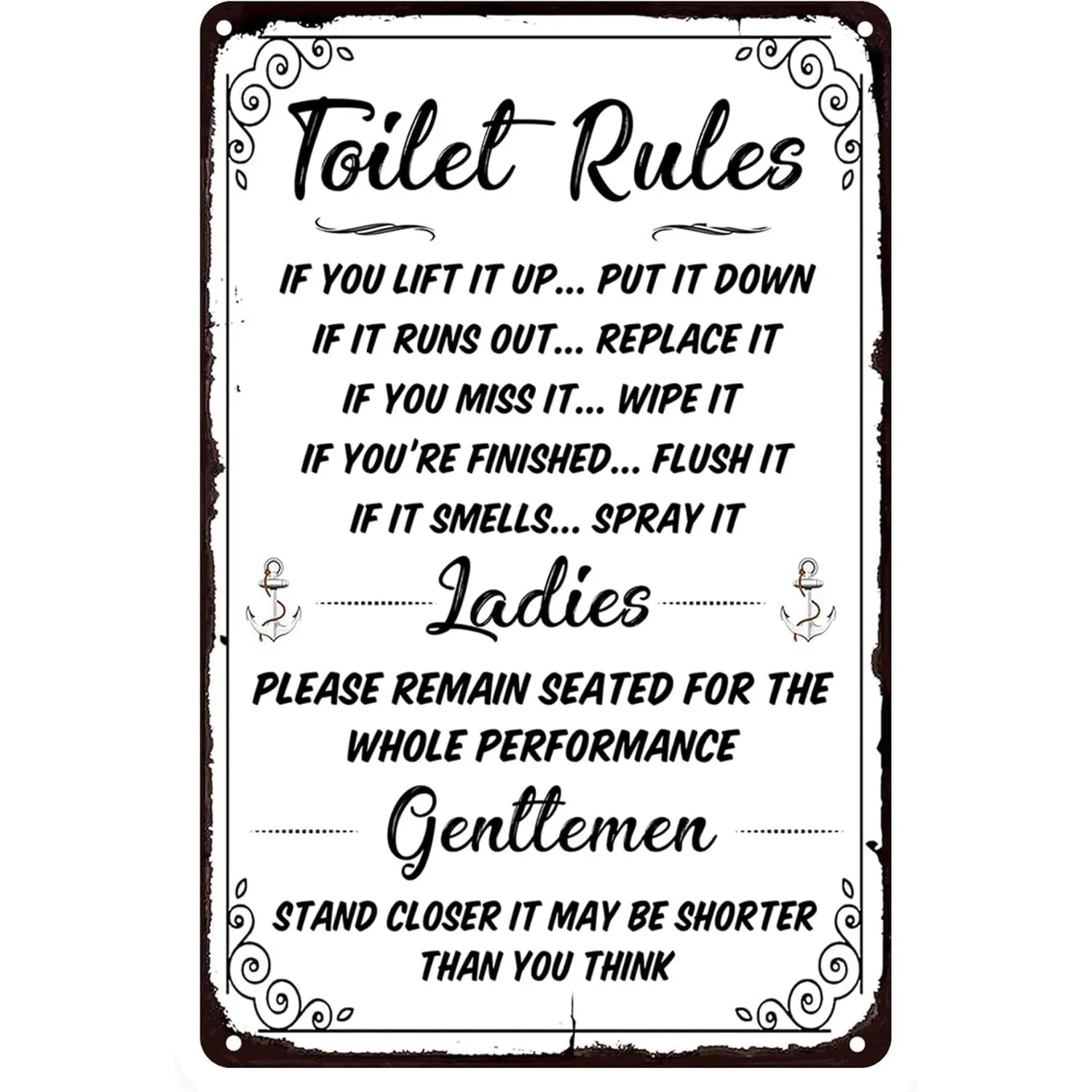 Funny Bathroom Rules Signs Metal Tin Sign- Please Flush Toilet Sign- Stand Closer Its Shorter Than You Think- Guest Bathroom Wall Decor Humour Warning Sign 12*8 Inch