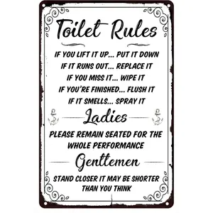 Funny Bathroom Rules Signs Metal Tin Sign- Please Flush Toilet Sign- Stand Closer Its Shorter Than You Think- Guest Bathroom Wall Decor Humour Warning Sign 12*8 Inch