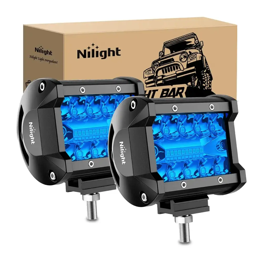 Nilight 4-Inch 60W Triple Row Spot Blue Motorcycle LED Pods (Pair) - High Lumen Headlight, 366LM, IP67 Rated, Adjustable Mount, LED Bar Light for Night Riding, Car Work Lights,car accessories