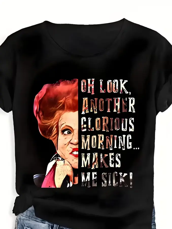 Women's Short-Sleeve Round Neck 100% Cotton T-Shirt - Red Hair Woman "Oh Look Another Glorious Morning" Design, Soft Touch, All-Match Casual Streetwear, Affordable Daily Wear, Perfect Christmas Gift for Fans, Shortsleeve, Tops