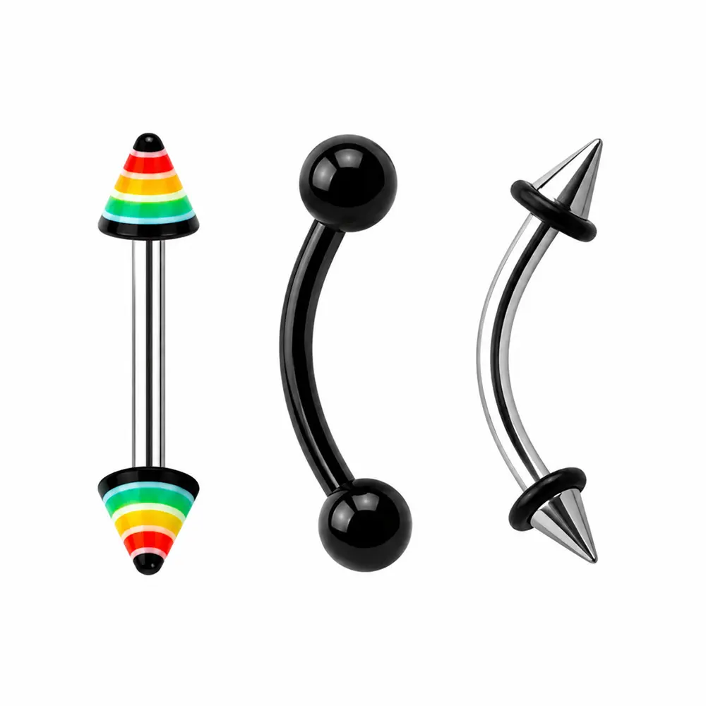 16G Ball & Spike Surgical Steel Eyebrow Barbells Rings Piercings Jewelry 5/16" 8mm - Pack of 3