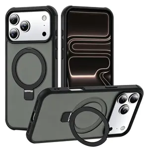 Magnetic for iPhone 17 Pro Max 16E 16 15 Plus 14 13 12 Case, Compatible with Magnetic with Stand Ring, Built in Kickstand Translucent Back Slim Protective Phone Case Cover